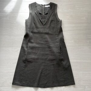 SALE! Tonet of Italy Loden Green Stretch Linen Dress w/ Grey Ribbed Trim